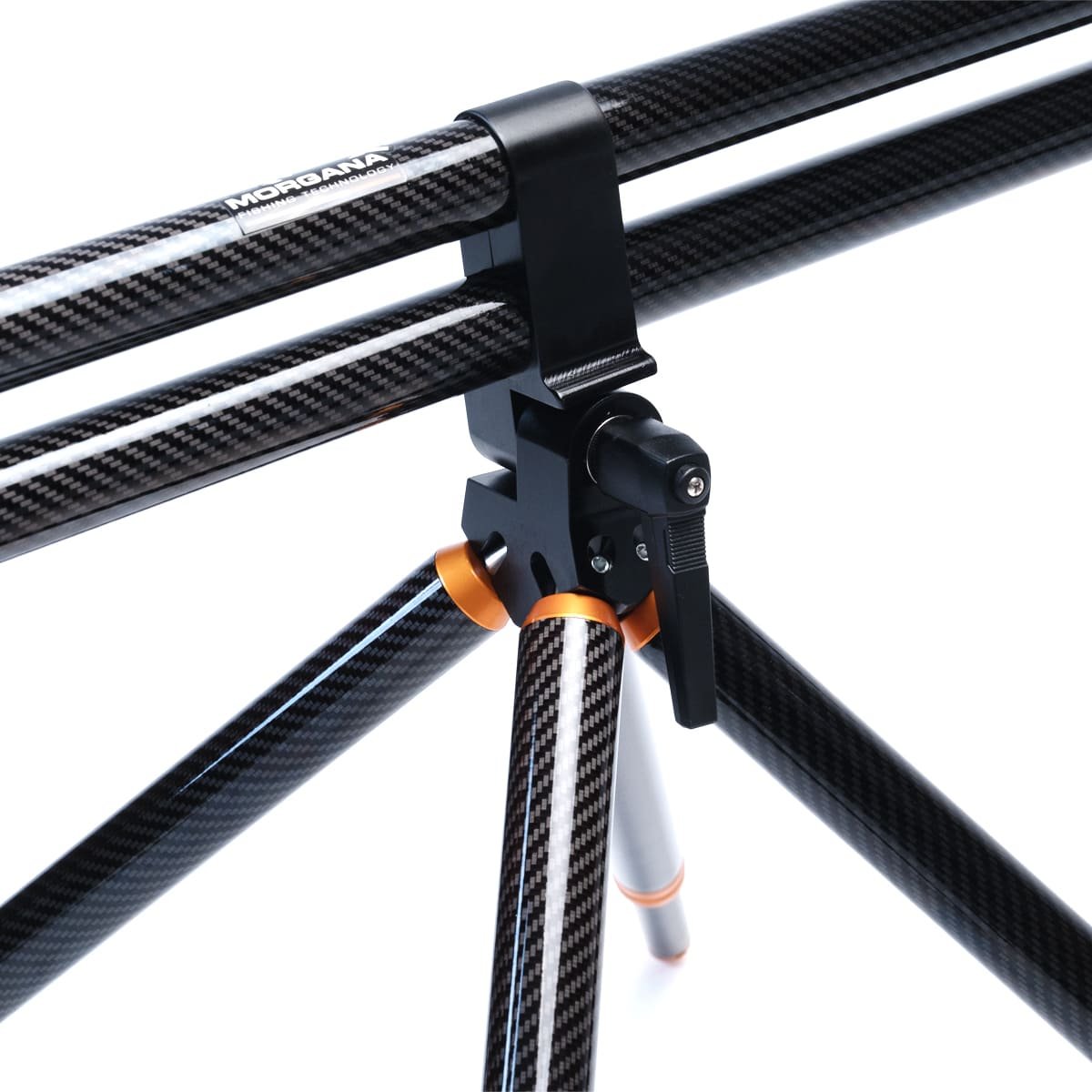 Dettaglio del corpo centrale del Rod Pod Fusion Carbon con giunto in alluminio anodizzato arancione